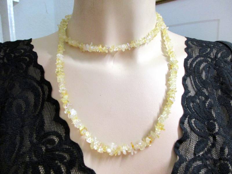 Lange Citrin Splitter Kette 90 cm Hell Endlos Zitrin von VintageTausendSchoen