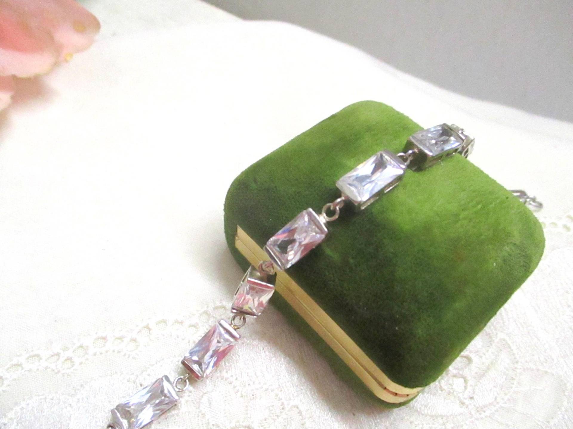 No 09 Funkelndes, Massives Silber Armband Mit Weißen Zirkonia Im Baguetteschliff Silberarmband 925 19 cm Geschenk von VintageTausendSchoen