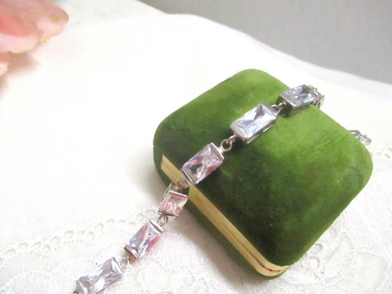 No 09 Funkelndes, Massives Silber Armband Mit Weißen Zirkonia Im Baguetteschliff Silberarmband 925 19 cm Geschenk von VintageTausendSchoen