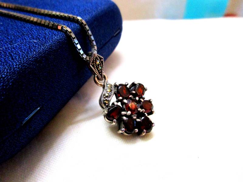 No 62 Eleganter Vintage Silber Anhänger Mit Granat Und Markasit 3 X 1, 5 cm Zirkonia 925 Venezianerkette 40, 5 Granatschmuck von VintageTausendSchoen