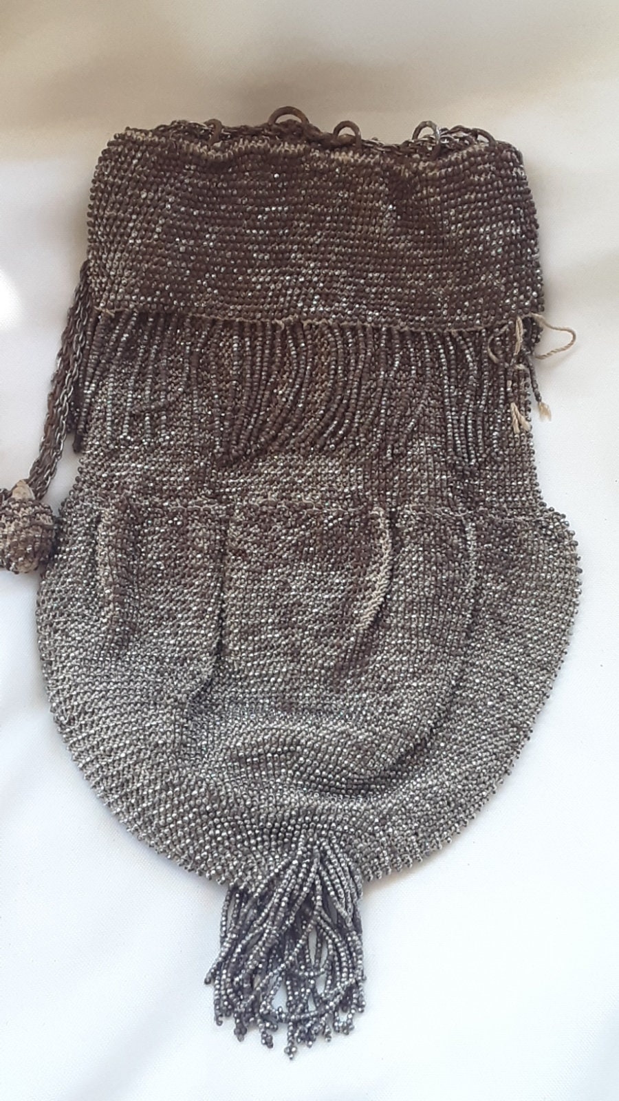 Antike 1800S Perlen Geldbörse // Rotguss, Stahl Geschnitten Silber Tasche Seide Gefüttert, Beutel Stil Frankreich Victorian von VintageTemptress