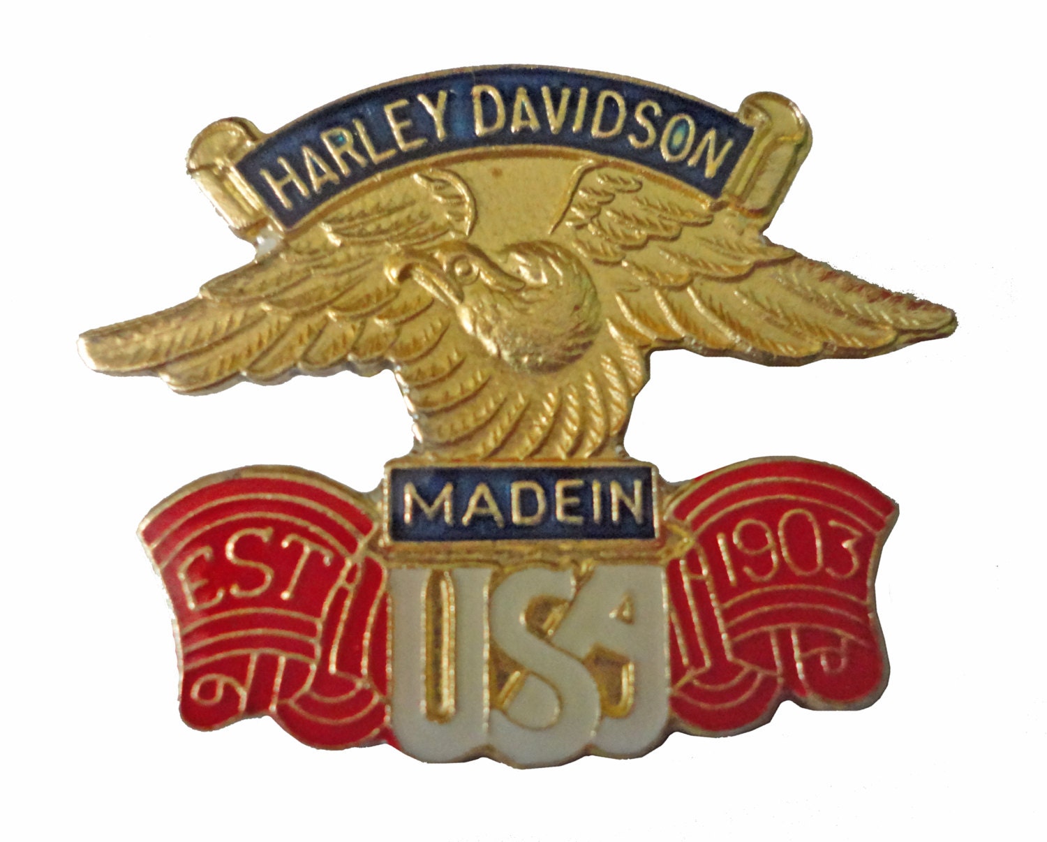Harley Davidson Motorrad Vintage Emaille Pin Revers Abzeichen Made in Usa Adler Pinback von VintageTrafficUSA