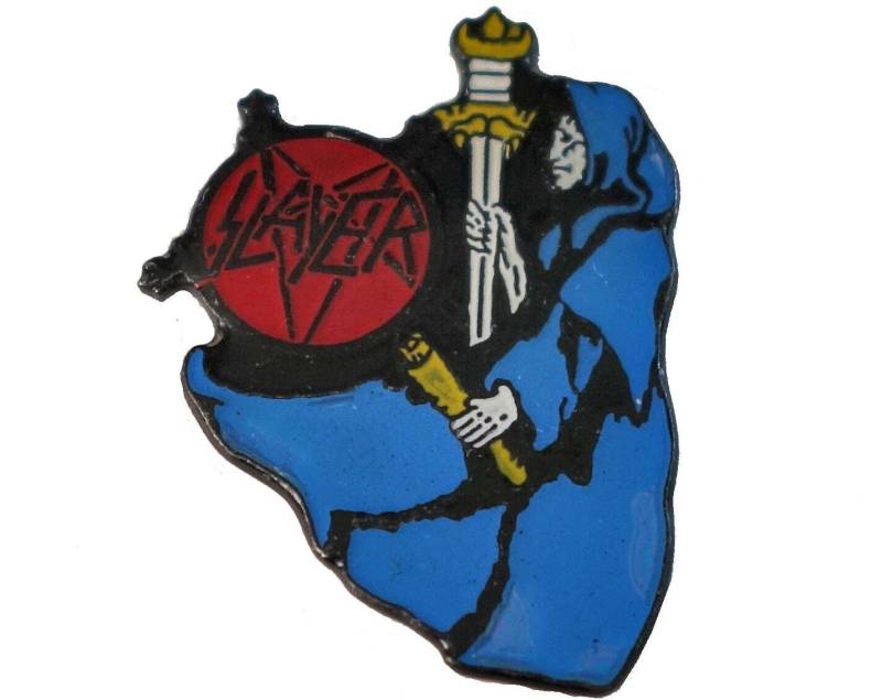 Slayer Vintage Emaille Pin Abzeichen Slaytanisch Slatanisch Brockum Hexenmeister Teufel Reich in Blut von VintageTrafficUSA