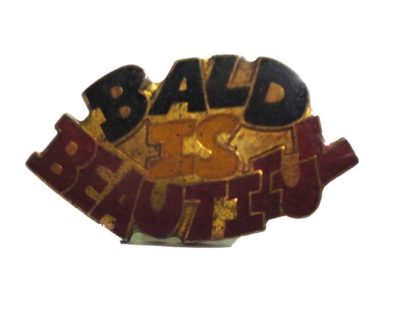 Vintage Bald Is Beautiful Metall Emaille Pin Knopf Cloisonne von VintageTrafficUSA