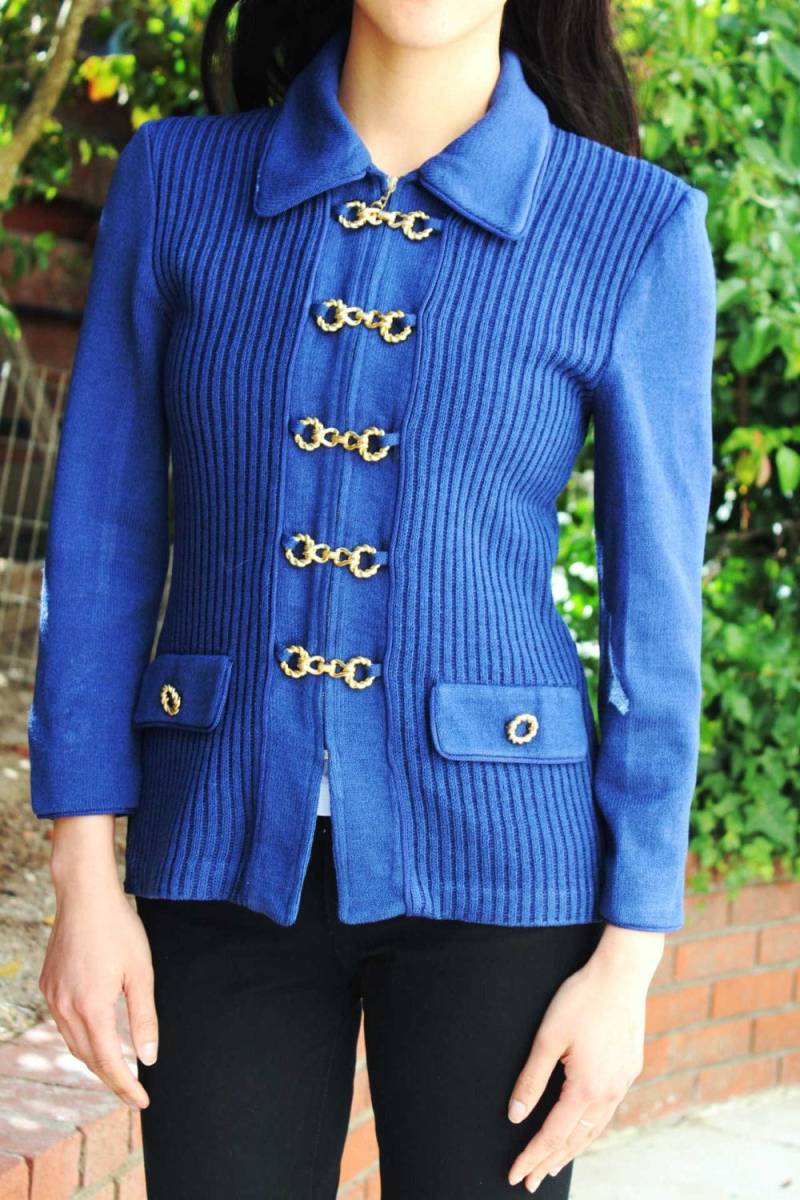st. John Sapphire Wollpullover Mit Gold Hardware - Made in Usa | Sz S von VintageTurtle