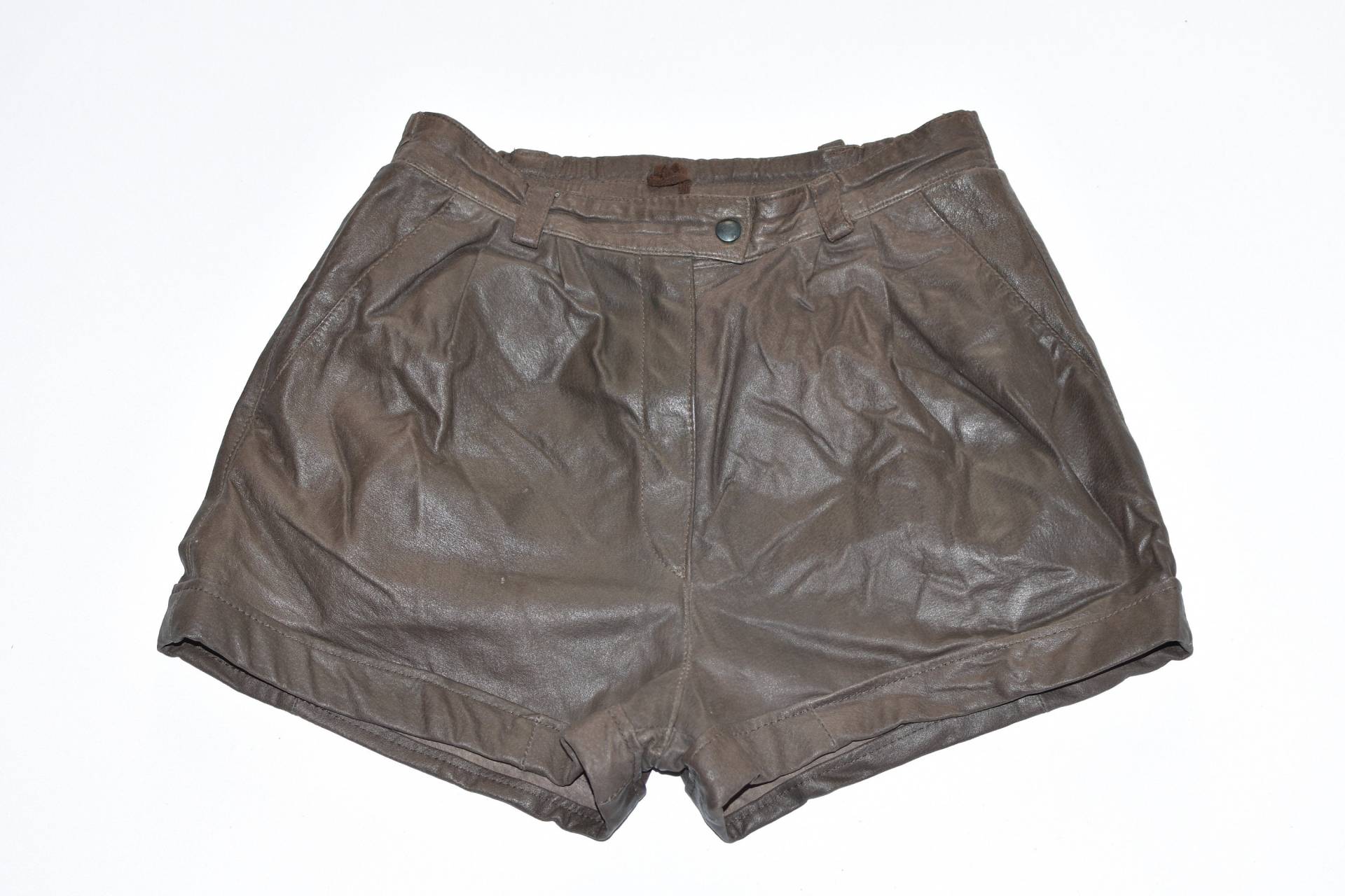 Vintage Episode Damen Echtleder Biker Plissee Braun Hot Pants Shorts Gr.w27" Uk8 von VintageVaidaBoutique