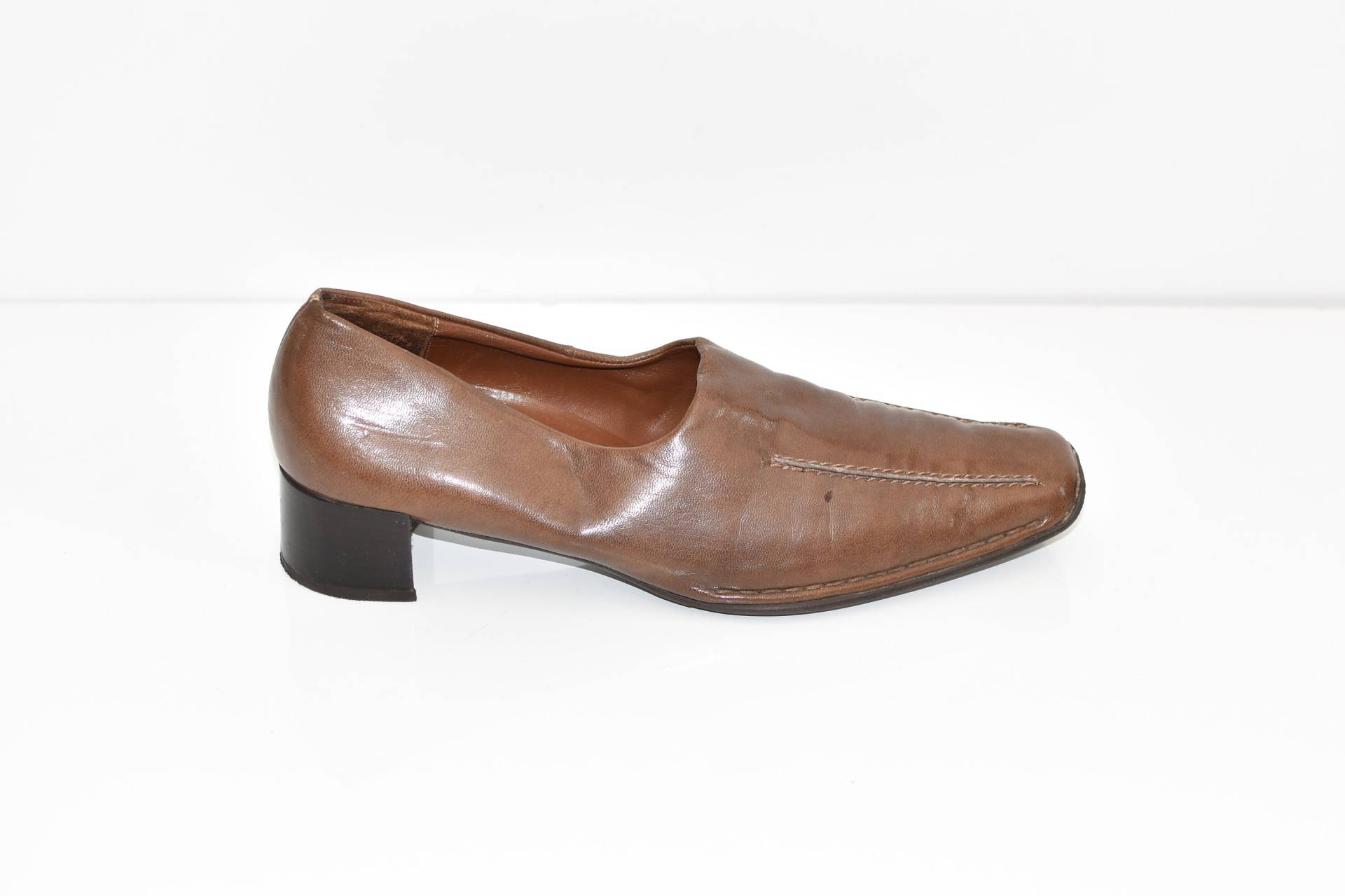 Vintage Semler Damen Leder Stiefel Ankle Boots Pull On Low Heel Braun Gr.8, 5 Eur41 von VintageVaidaBoutique
