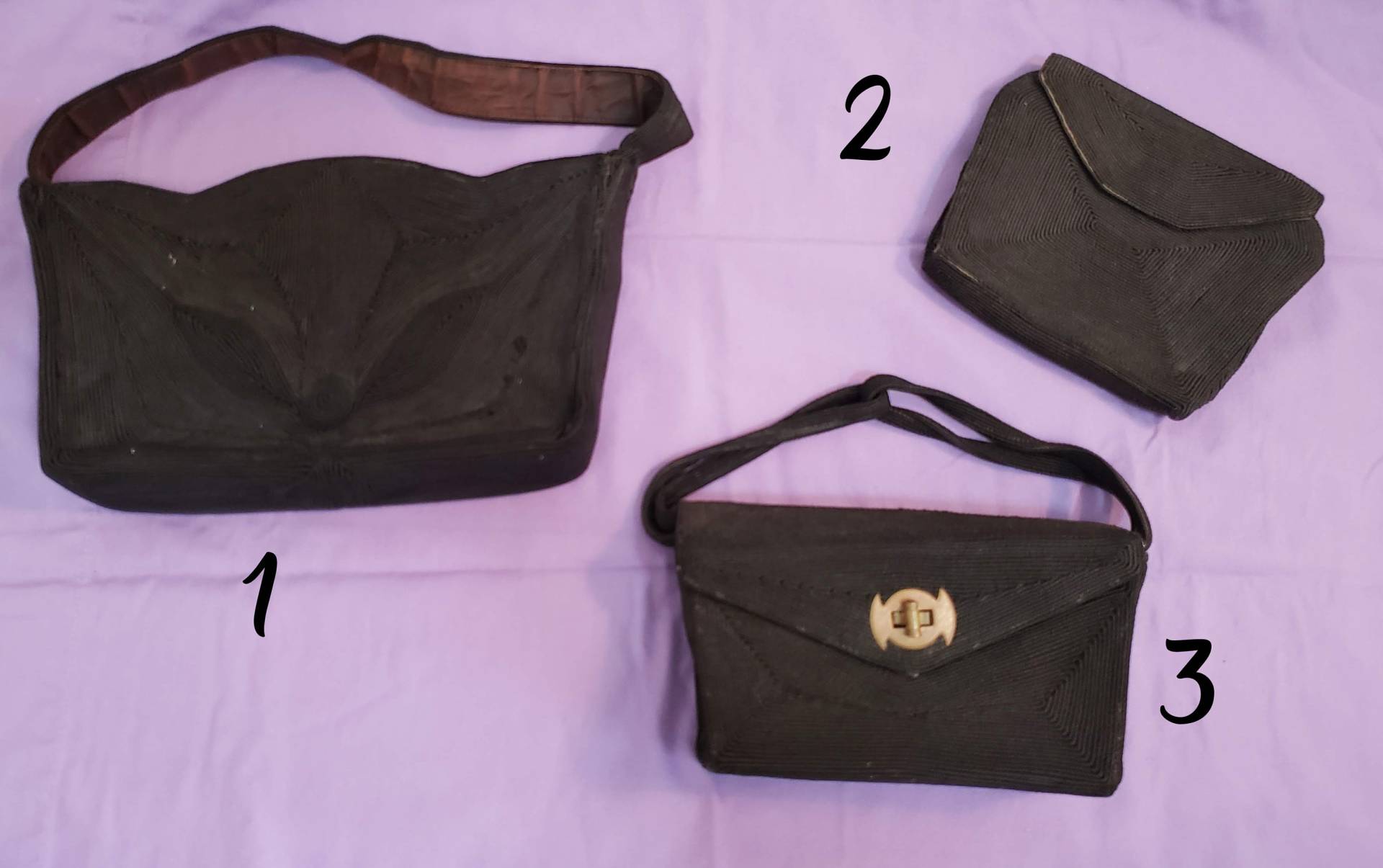 Vintage 1940Er Jahre, Schwarze Genine Corde Handtaschen Und Gürteltasche/Bauchtasche Vintage 1940Er Jahre, Schwarze Genine Corde Handtaschen Und Gürteltasche/Bauchtasche von VintageVenturez