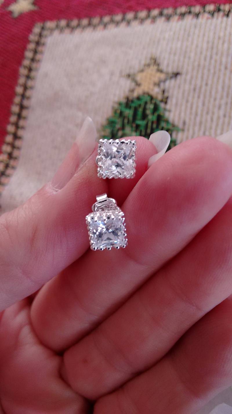 Prinzessin Schnitt Cz Ohrstecker Brautschmuck Valentinstag Geschenke Brautjungfer Geschenk Abschluss Schmuck Für Mutter Jahrestag von VintageViewTreasures