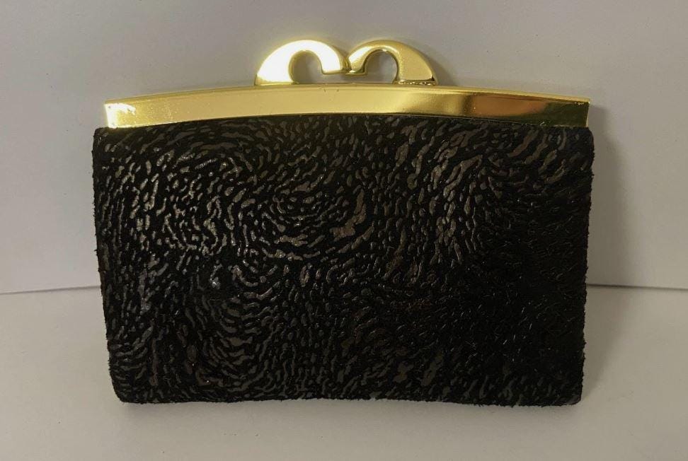 Rarität Schwarze Leder Geldbörse 50Er Jahre Vintage Unbenutzt von VintageVonPetra