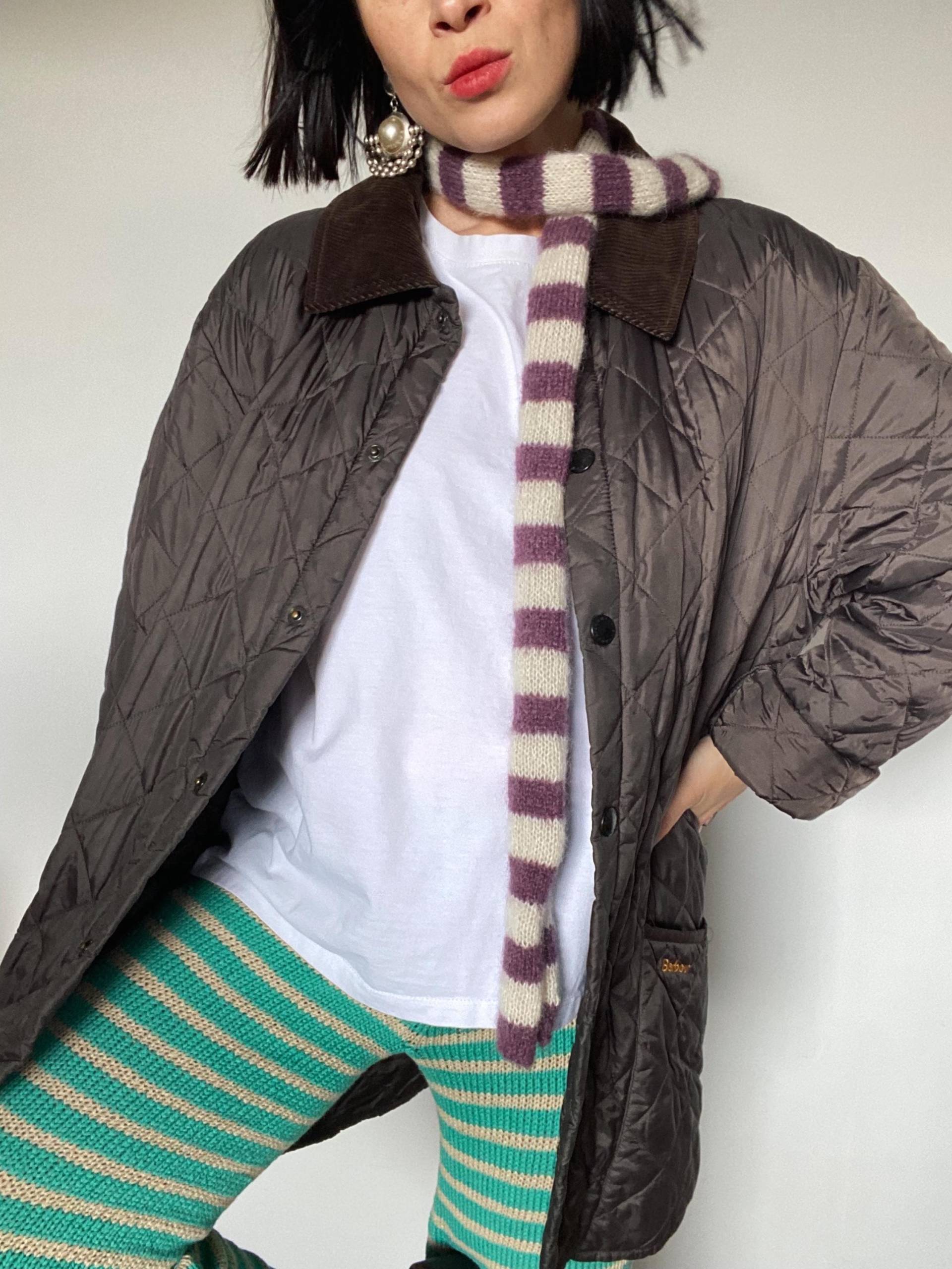 Handgefertigter Gestreifter Mohair Schal| Wollschal| Vintage Wolle| Y2K Striped Scarf von VintageWarm