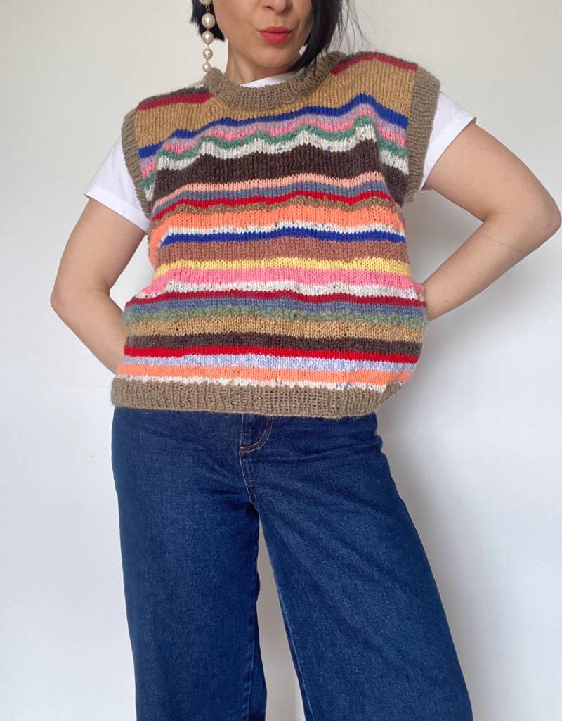 Handgestrickte Weste| Unikat| Einzelstück| Preloved |Hand Made| Vintage Wolle| Y2K| Pullunder| Gestreifte Striped Vest| Colourblock von VintageWarm