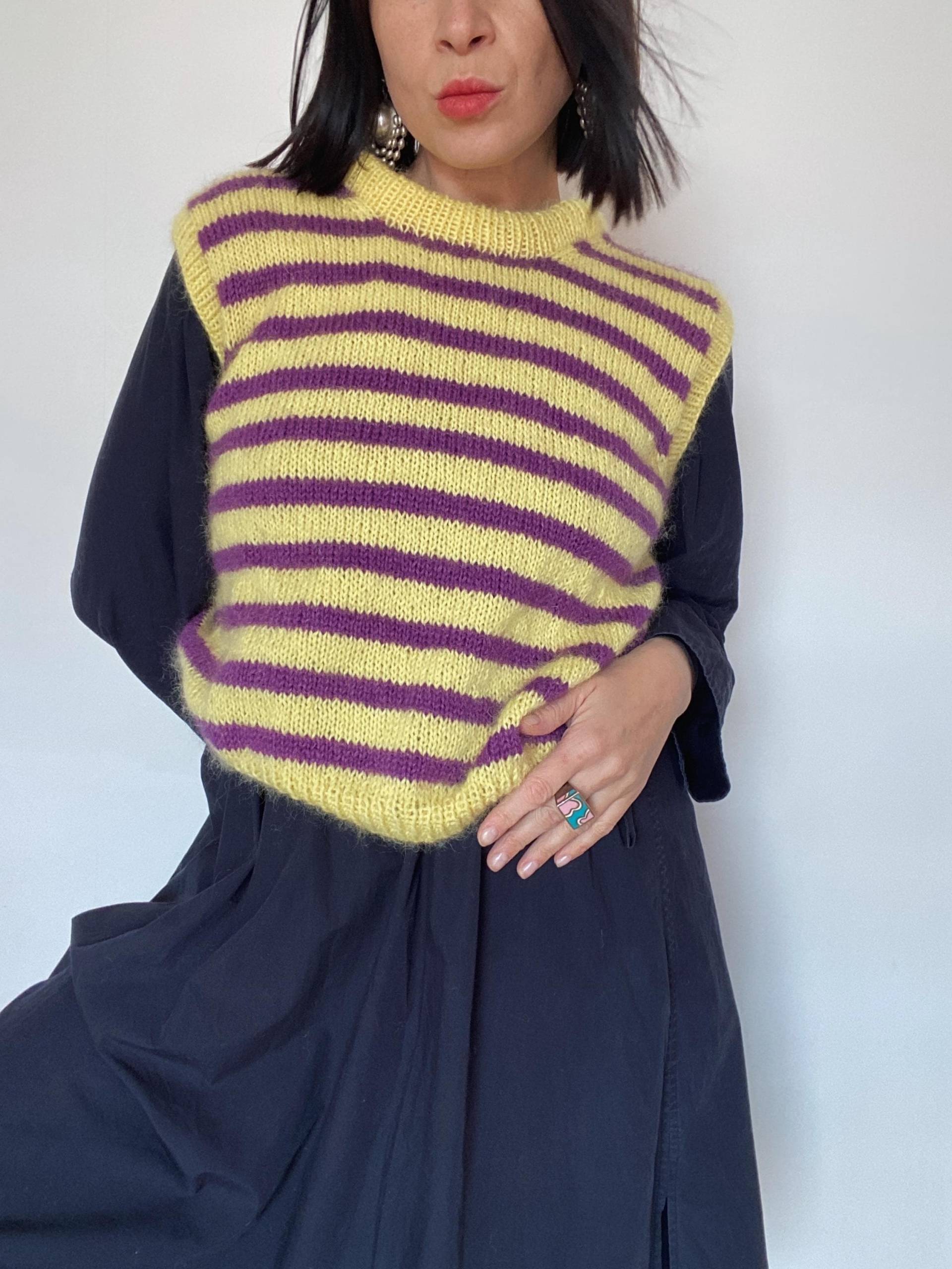 Handgestrickte Weste| Unikat| Oversize| Hand Made|Grobstrick| Mohairweste Seide Alpaca Merino Kid Mohair| Pullunder| Knit Striped Vest von VintageWarm