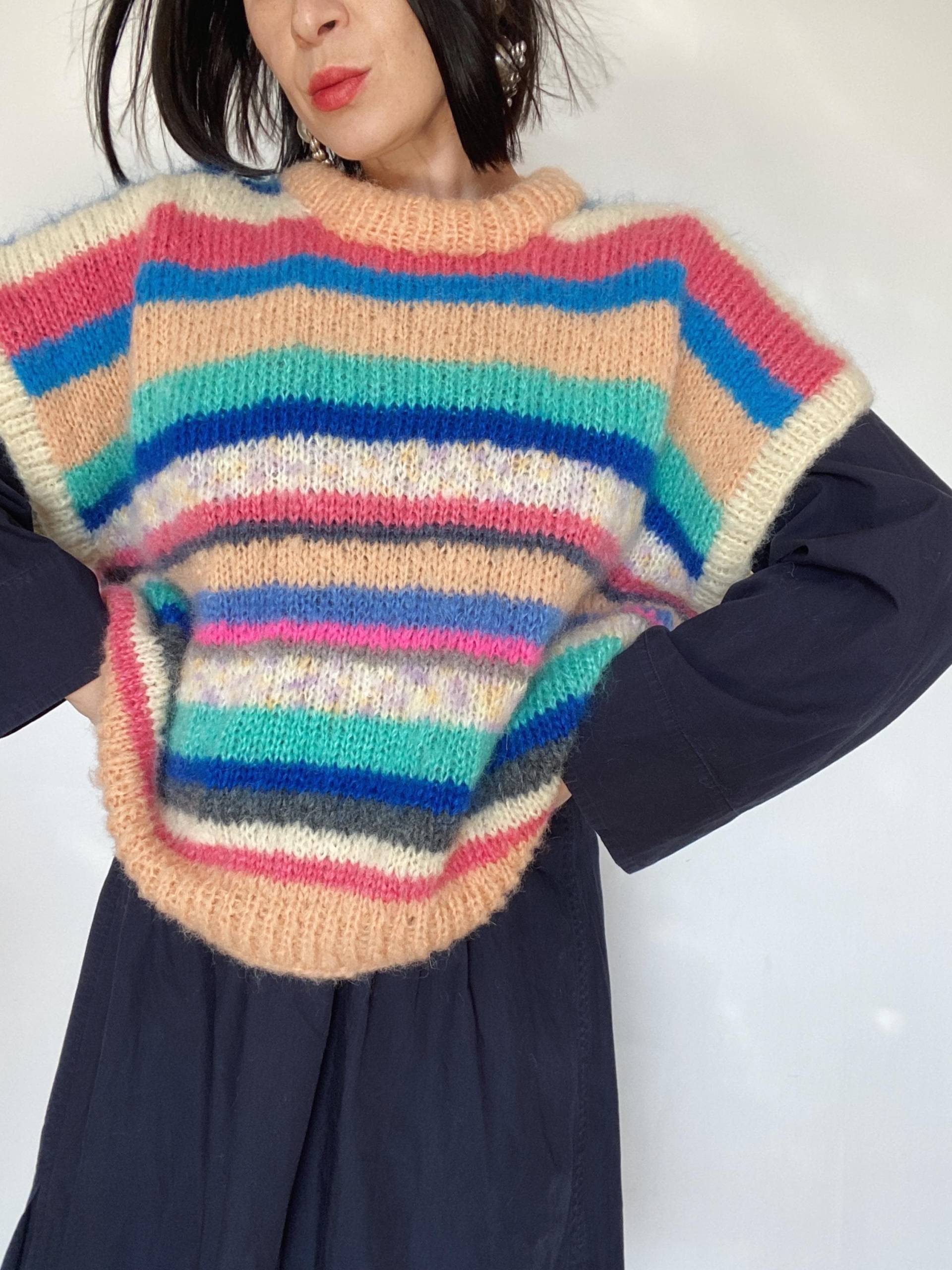 Handgestrickter Alpaka Mohair Weste| Unikat| Einzelstück| Oversize| Hand Made| Streifenweste Pullunder | Knit Vest Striped| Dänisch von VintageWarm