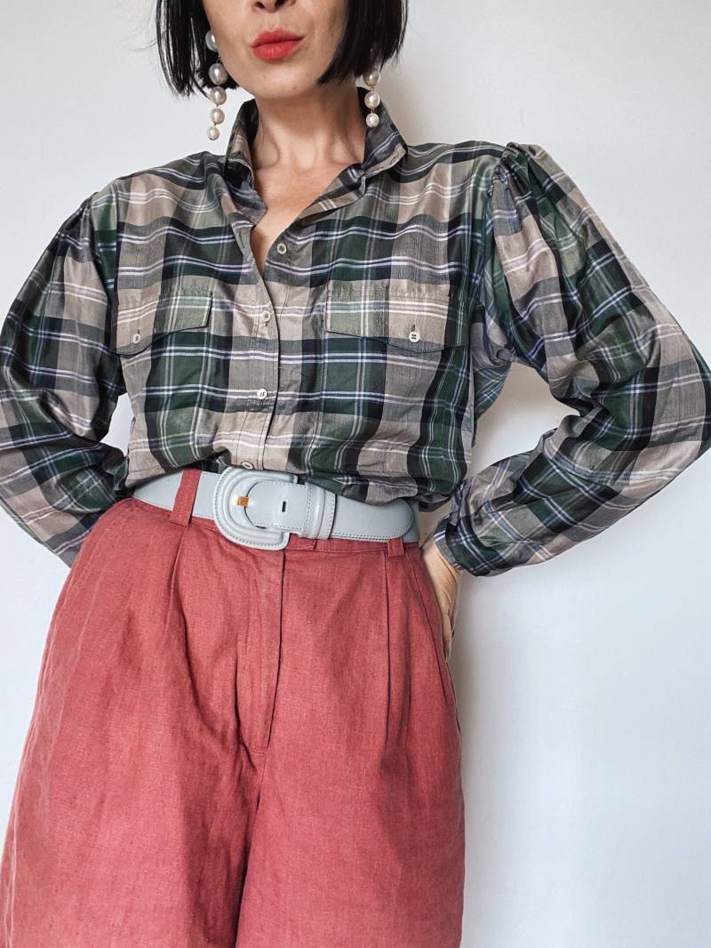Vintage 90Er Seiden Bluse| Bluse Mit Puffärmeln| Unikat| Trachtenbluse| Karierte von VintageWarm