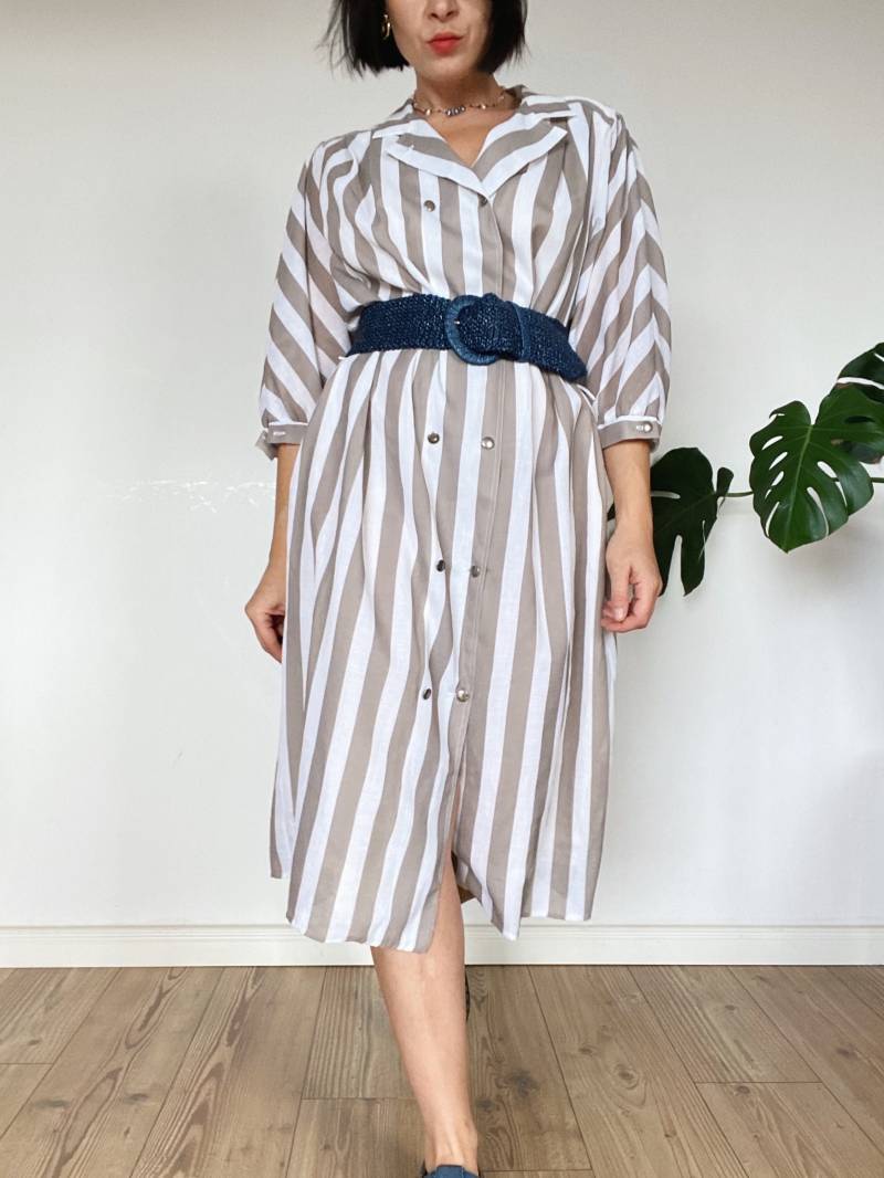 Vintage 90S Kleid| Gestreiftes Midikleid| Hemdblusenkleid| Baumwolle| Unikat| Nachhaltige Mode| Sommerkleid von VintageWarm