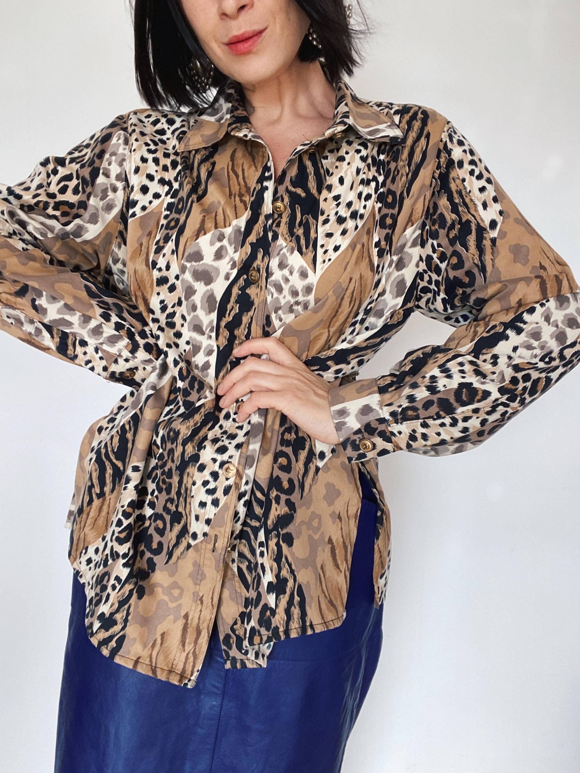 Vintage Bluse Hemd| Animal Print| Feminin| Unikat| Nachhaltige Mode| 100% Polyester| 90Er /80Er| Oversize von VintageWarm