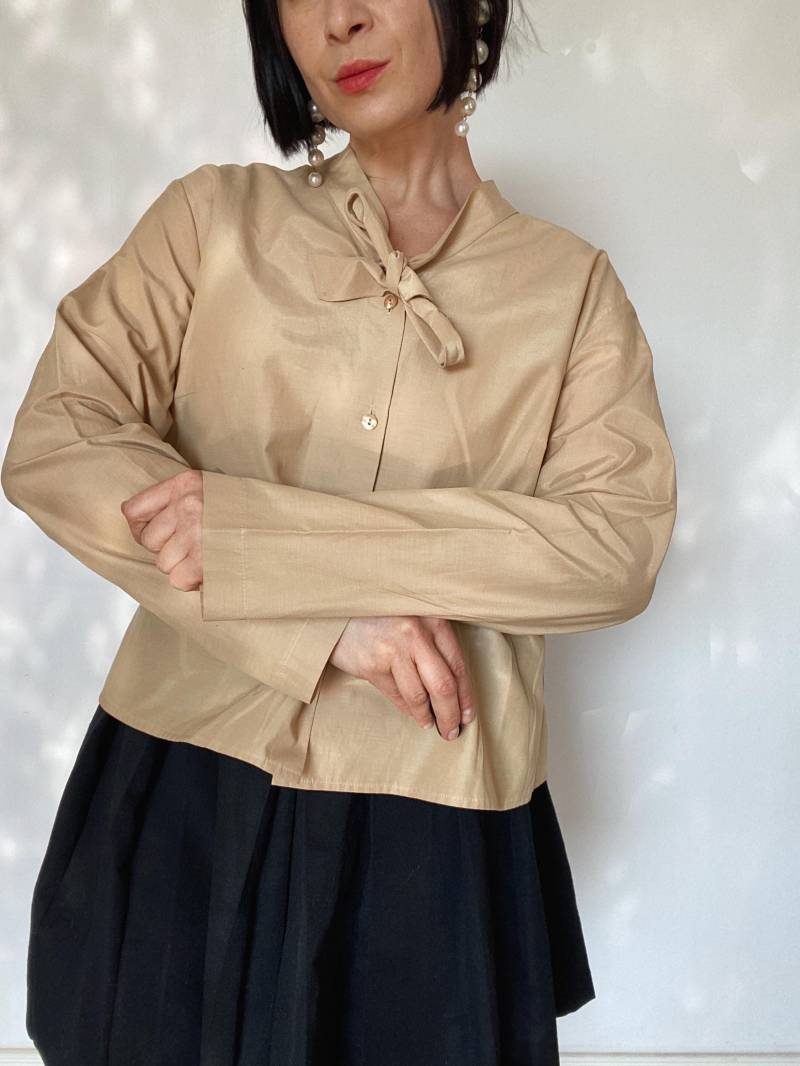 Vintage Bluse| Langarmbluse| 90Er Bluse Mit Schleife| Elegante Bluse|52% Baumwolle| Sommerbluse von VintageWarm