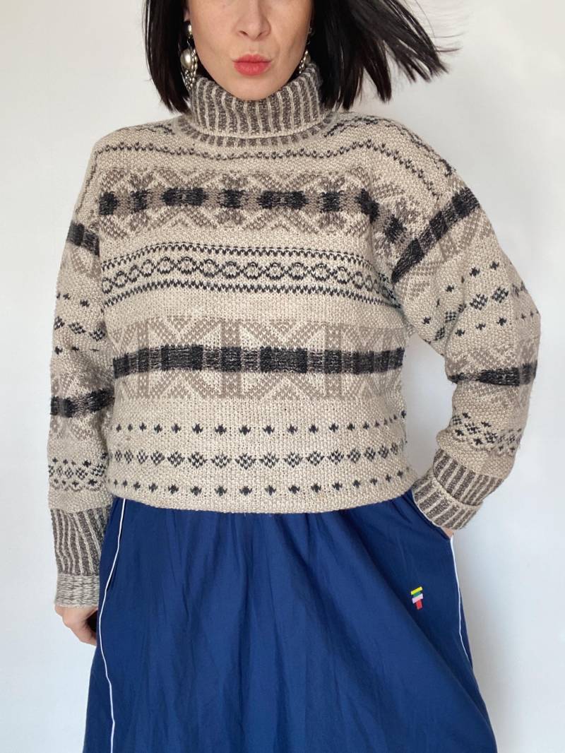 Vintage Pullover Porcelain 90Er 80Er |Schurwolle| Rollkragenpullover| Strickpullover| Strickmuster| Fair-Isle von VintageWarm