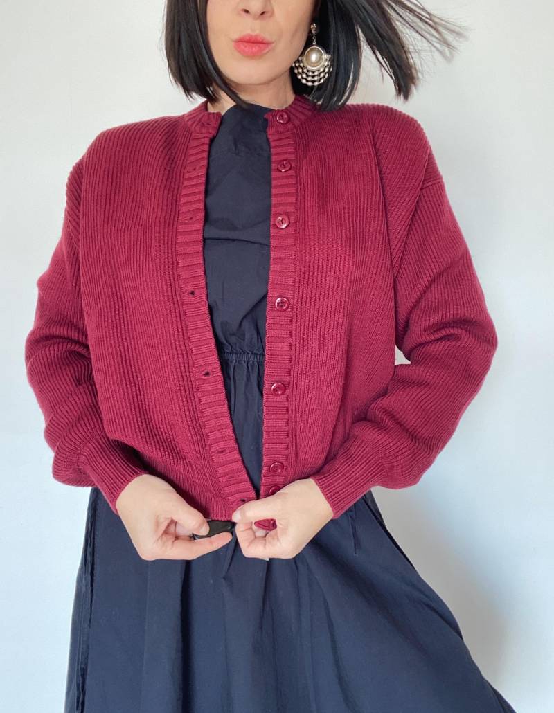 Vintage Strickjacke Bordeaux| Wolljacke| Unikat| Slowfashion| Pullover| Cardigan Vintage| Wollcardigan| Wool Sweater von VintageWarm