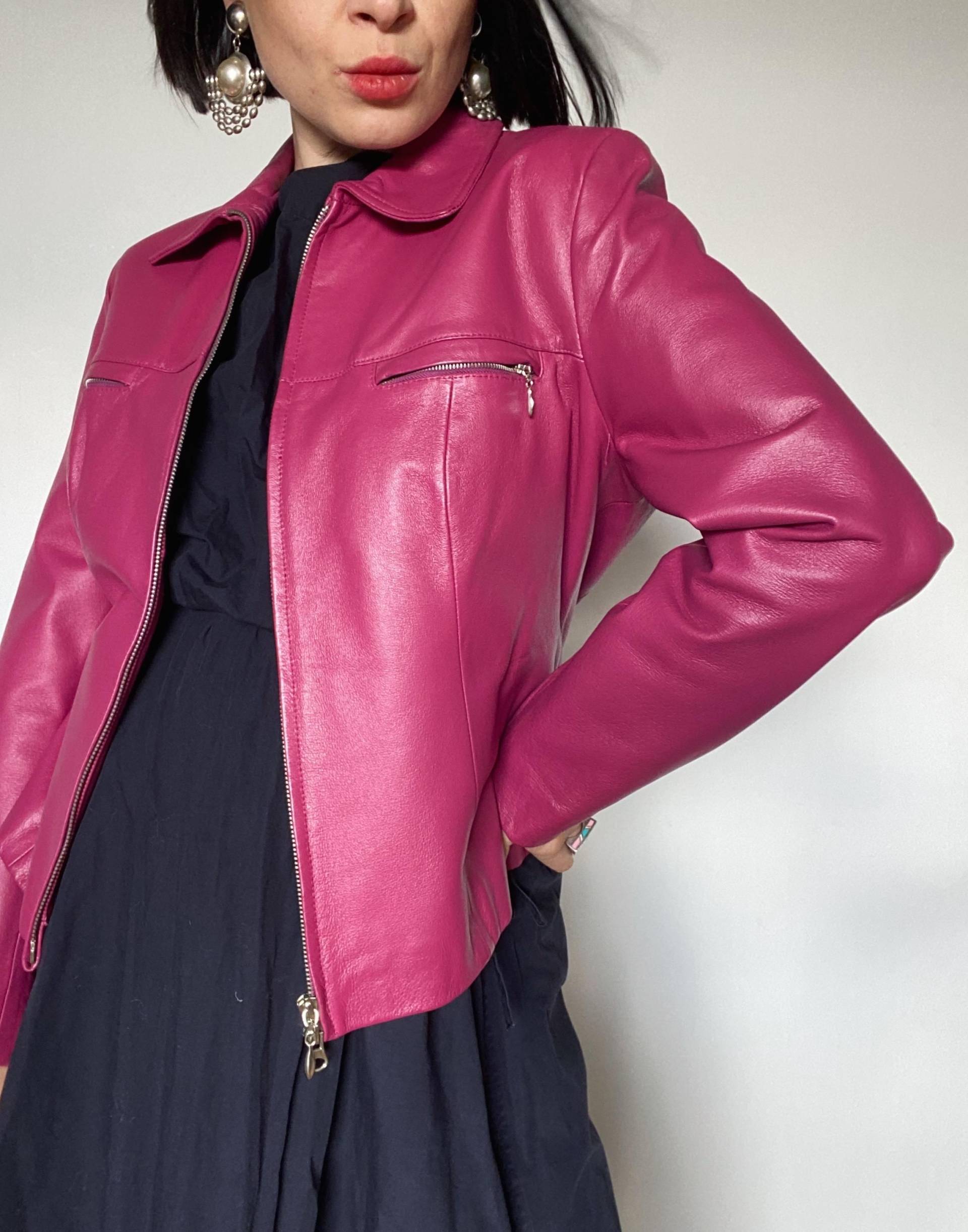 Vintage Y2K Lederjacke 80Er| Unikat| Nachhaltige Mode| 90Er| Echtes Leder| Magenta Leather Jacket von VintageWarm