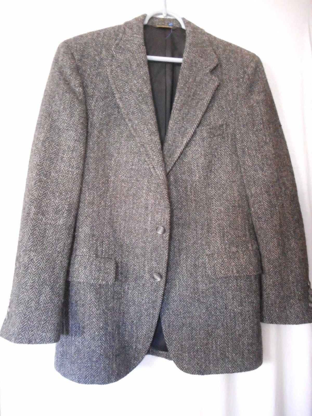 Vintage Harris Tweed Blazer Sport Mantel Jacke Grau Fischgrät-Union-Label von VintageWoofatorium