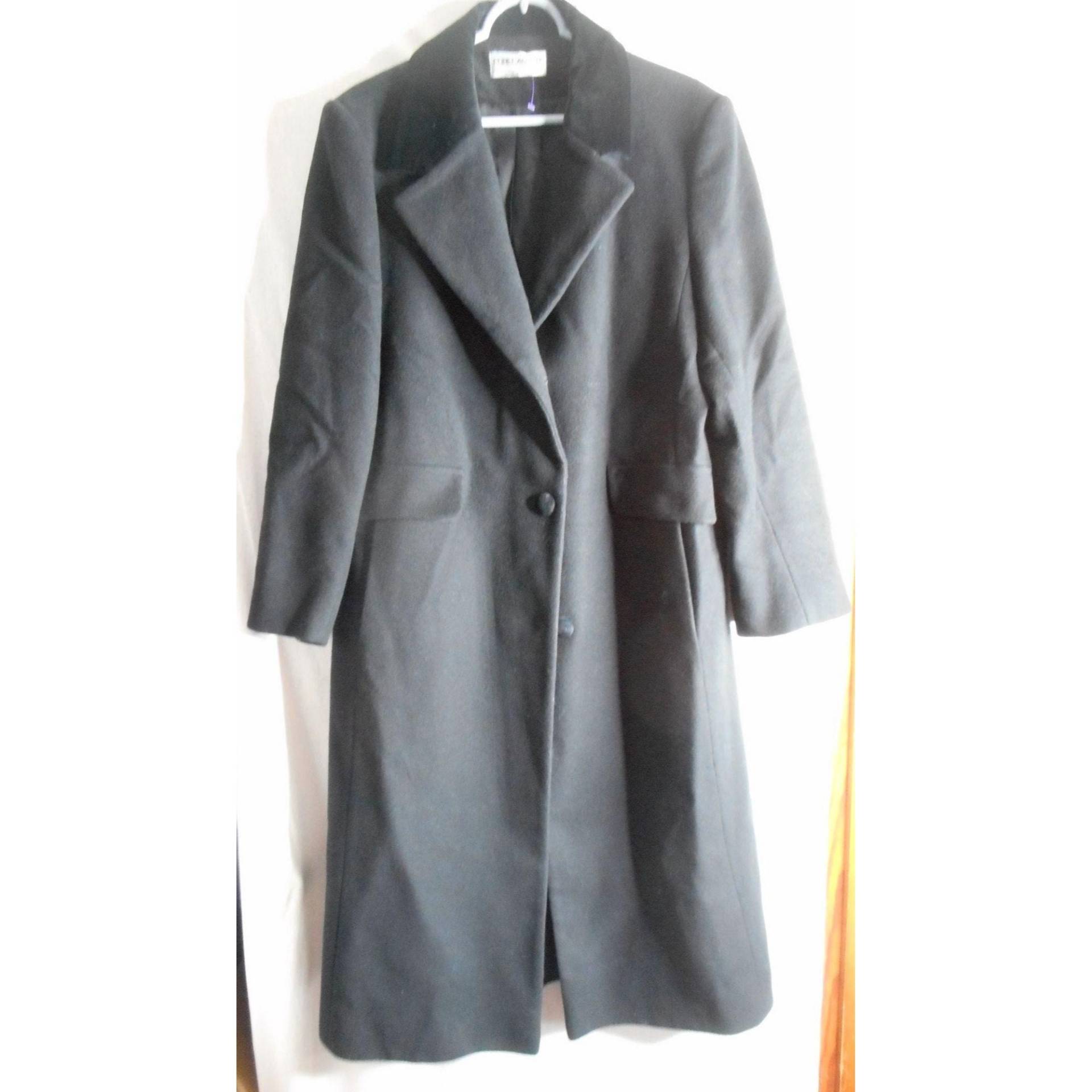 Vintage Schwarzer Wolle Langer Overcoat Mantel Gefüttert Gr. 16 von VintageWoofatorium