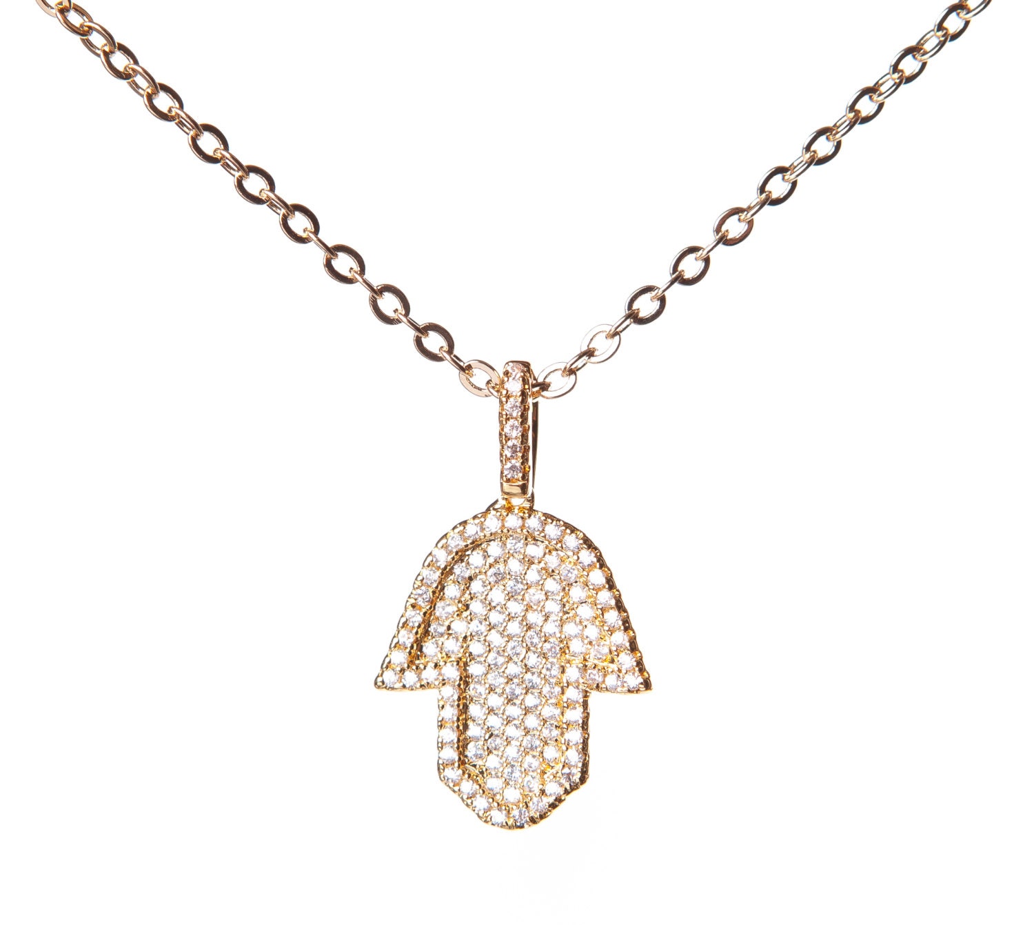 Kristall Und 18K Gold Ton Hamsa Hand Halskette Für Frauen, Der Fatima Halskette, Schutz Good Luck von VintageandGemJewelry
