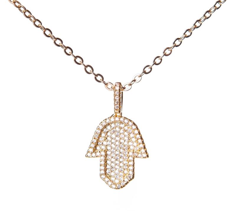 Kristall Und 18K Gold Ton Hamsa Hand Halskette Für Frauen, Der Fatima Halskette, Schutz Good Luck von VintageandGemJewelry