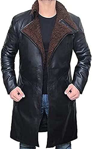 Herren Blade Runner 2049 Ryan Gosling Langer schwarzer Mantel | Offizier K Jacke Trenchcoat, Leather Fur Coat, M von Vintagearc