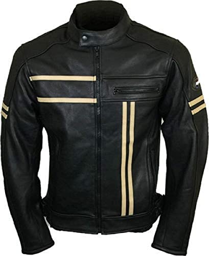 Herren Vintage Brando Lederjacke Gesteppt Motorrad Retro Biker Jacke Distressed Café Racer Jacke Kollektion, Retro Cruiser schwarz Echtleder, M von Vintagearc