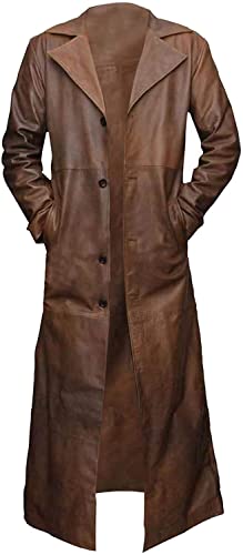 Herren Vintage Classic German Military Officer WW2 Long Leather Trenchcoat Jacket Collection Echtes Leder Militär Offizier Uniform, Braunes Echtleder, M von Vintagearc