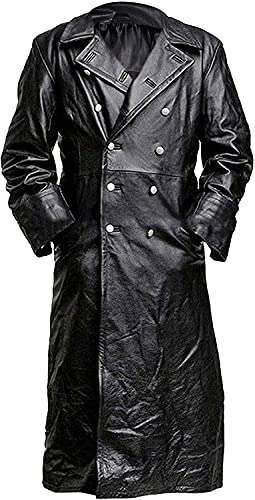 Herren Vintage Classic German Military Officer WW2 Long Leather Trenchcoat Jacket Collection Echtes Leder Militär Offizier Uniform, Schwarzes Echtleder, L von Vintagearc