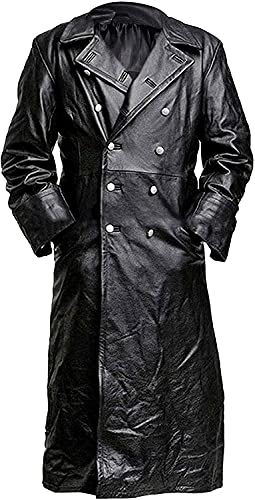 Herren Vintage Classic Bundeswehr Offizier WW2 Lange Leder Trenchcoat Jacke Kollektion Echt Leder Militär Offizier Uniform, Schwarzes Echtleder, L von Vintagearc