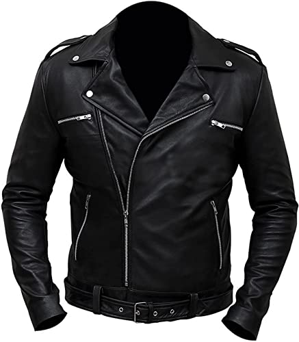 Vintagearc Herren Biker Jeffrey Dean Negan Walking Dead Cosplay Slim Asymmetrisch Gürtel Motorrad Lederjacke, Leder, XL von Vintagearc