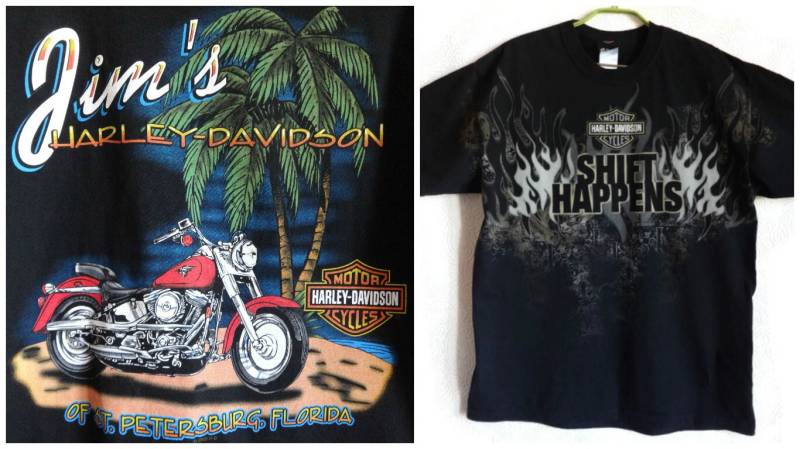 Harley - Davidson T-Shirt Schwarzes Große Größe L Shift Happens Motor Cycles Shirt Herren Baumwollhemd Bequemes Hemd Biker-T-Shirt von Vintageby2sisters