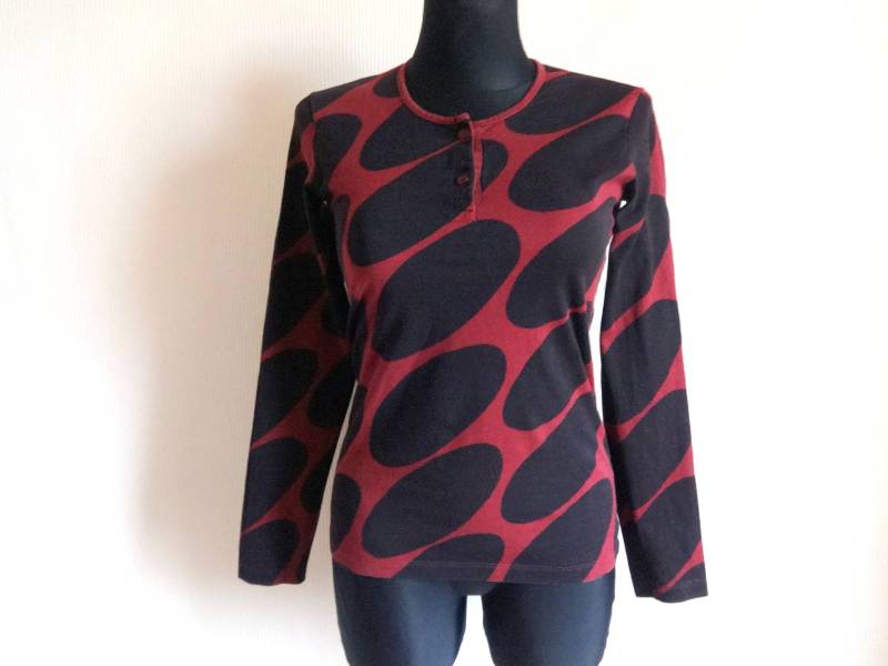 Marimekko Abstrakt Print Shirt Braun & Schwarz Baumwolle Jersey Top Marimekko Kleidung Damenbekleidung Langarm Xs Größe von Vintageby2sisters