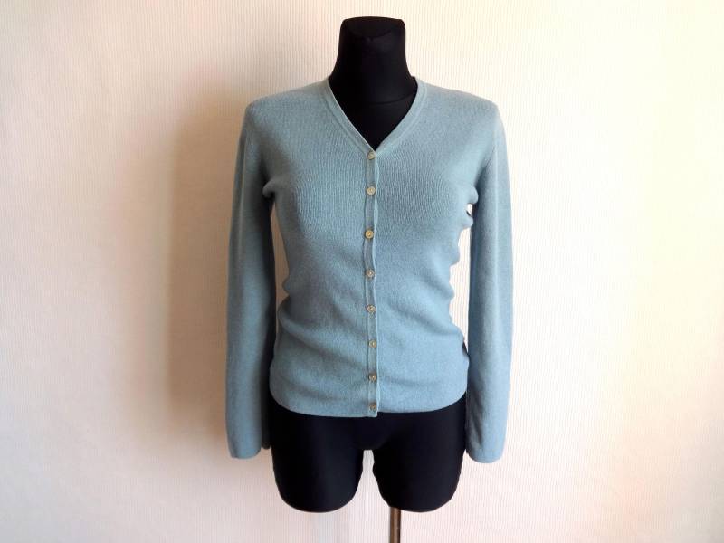 Marimekko Grau Blau Strick Cardigan Vintage Damen Kleidung Warme Knöpfe Unten Versehen Einfach Herbst Strickjacke Größe M von Vintageby2sisters