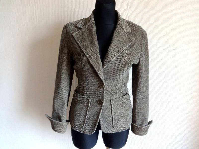 Max & Co Von Mara Blazer Klein Gemusterten Braunen Samt Frauen Kleidung Geknöpft Vordertaschen, Hergestellt in Italien von Vintageby2sisters