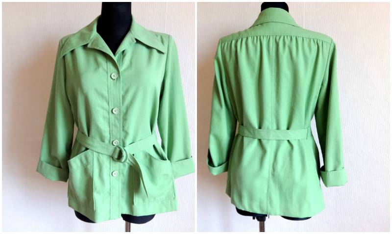 Vintage 70Er Jahre Guy Laroche Diffusion Licht Grün Blazer Gürtel Wolle Mischung Knöpfe Verschluss Französisch Kleidung Damen von Vintageby2sisters