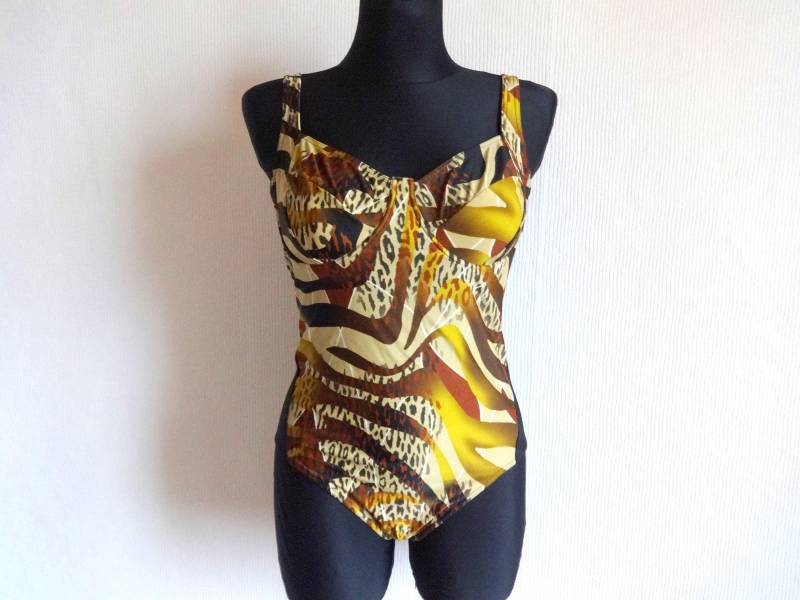 Vintage Badeanzug Pool Abstrakter Druck Braun & Gelb Bademode Mode 90Er Jahre Eur 42 Cup D von Vintageby2sisters