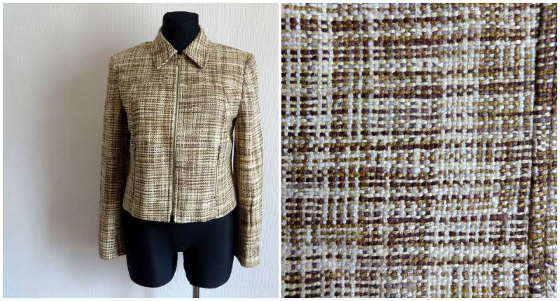 Vintage Braun Seide Blazer Zip Up Classic Kragen Langarm Damen Kleidung Jacke Voller Futter Gepolsterte Schultern Seite Schlitze von Vintageby2sisters