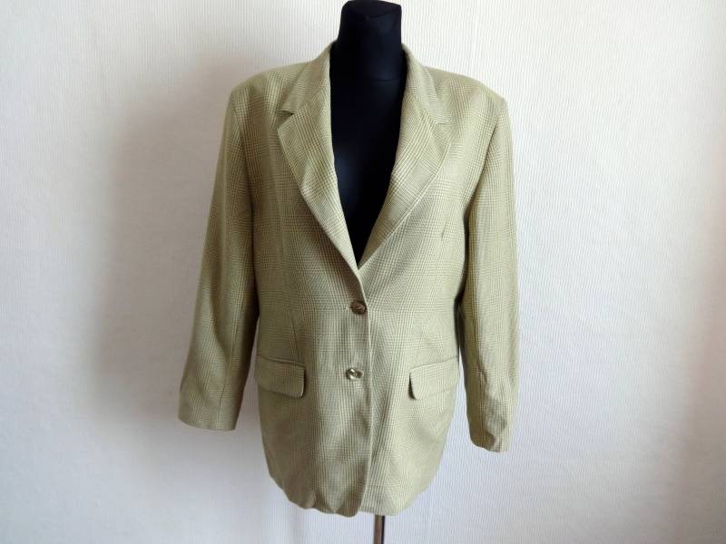 Vintage Laura Ashley Kariert & Hahnentritt Seide Wollmischung Blazer Sand Und Grau Farbe Damenbekleidung Knöpfe Verschluss Vollfutter von Vintageby2sisters