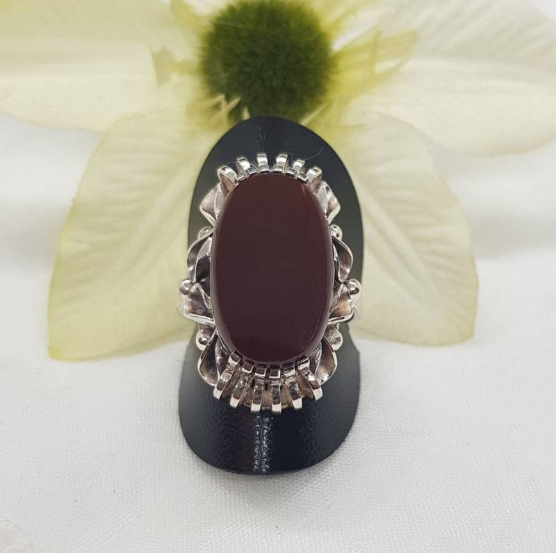 Aufwendig Gestalteter Silberring 835Er, 60Er/70Er Jahre Mit Ovalem Karneol von VintagebyPfau