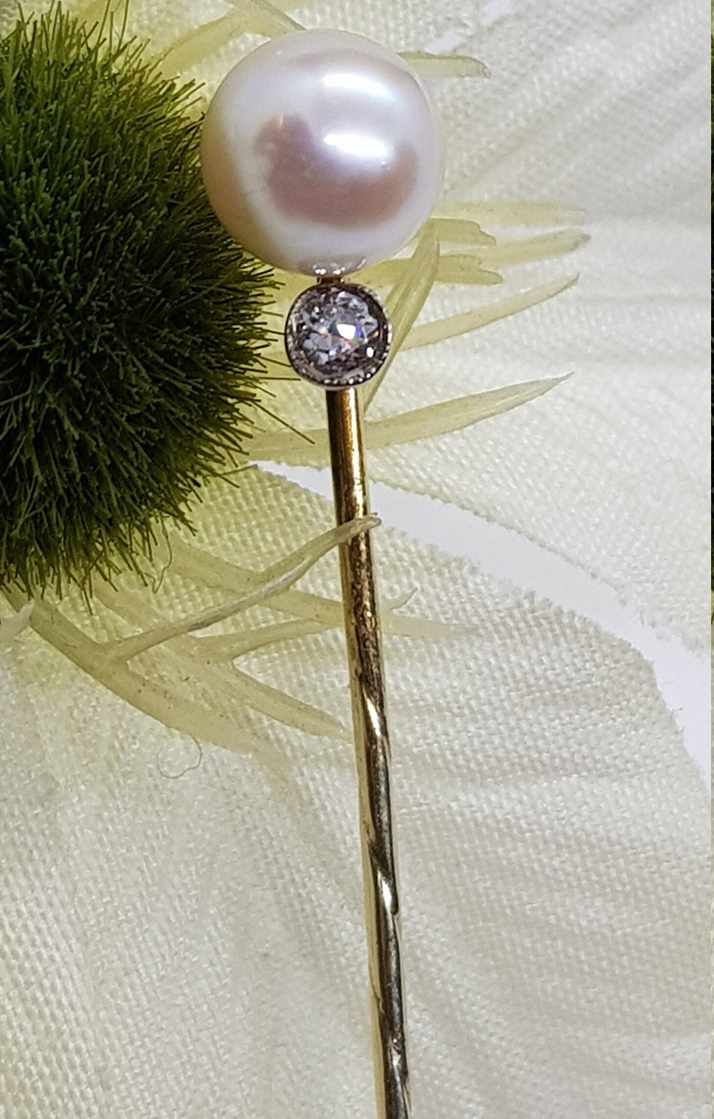 Reversnadel, Stick Pin, Aus 585 Gelbgold Mit Einer Salzwasserzuchtperle Und Brillant, Ca 0, 08Ct Reversnadel, Stick Pin, Aus 585 Gelbgold Mit Einer Salzwasserzuchtperle Und Brillant, Ca 0, 08Ct von VintagebyPfau