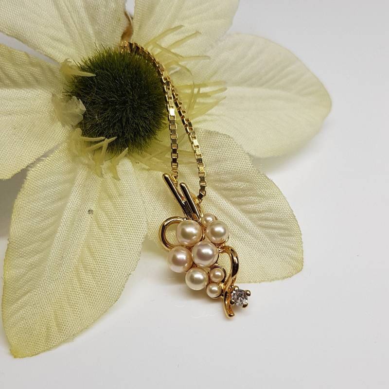 Süßer Kleiner Anhänger 925Er Silber Vergoldet Mit Kunstperlen Und Zirkonia, Optional Doublékette von VintagebyPfau