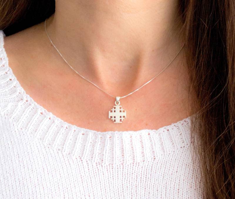 Silber Jerusalemkreuz Anhänger Halskette, 925 Fünffaches Kreuz Schmuck, Sterling Silber, Schmuck Pilger von VintagebyTigerlilly