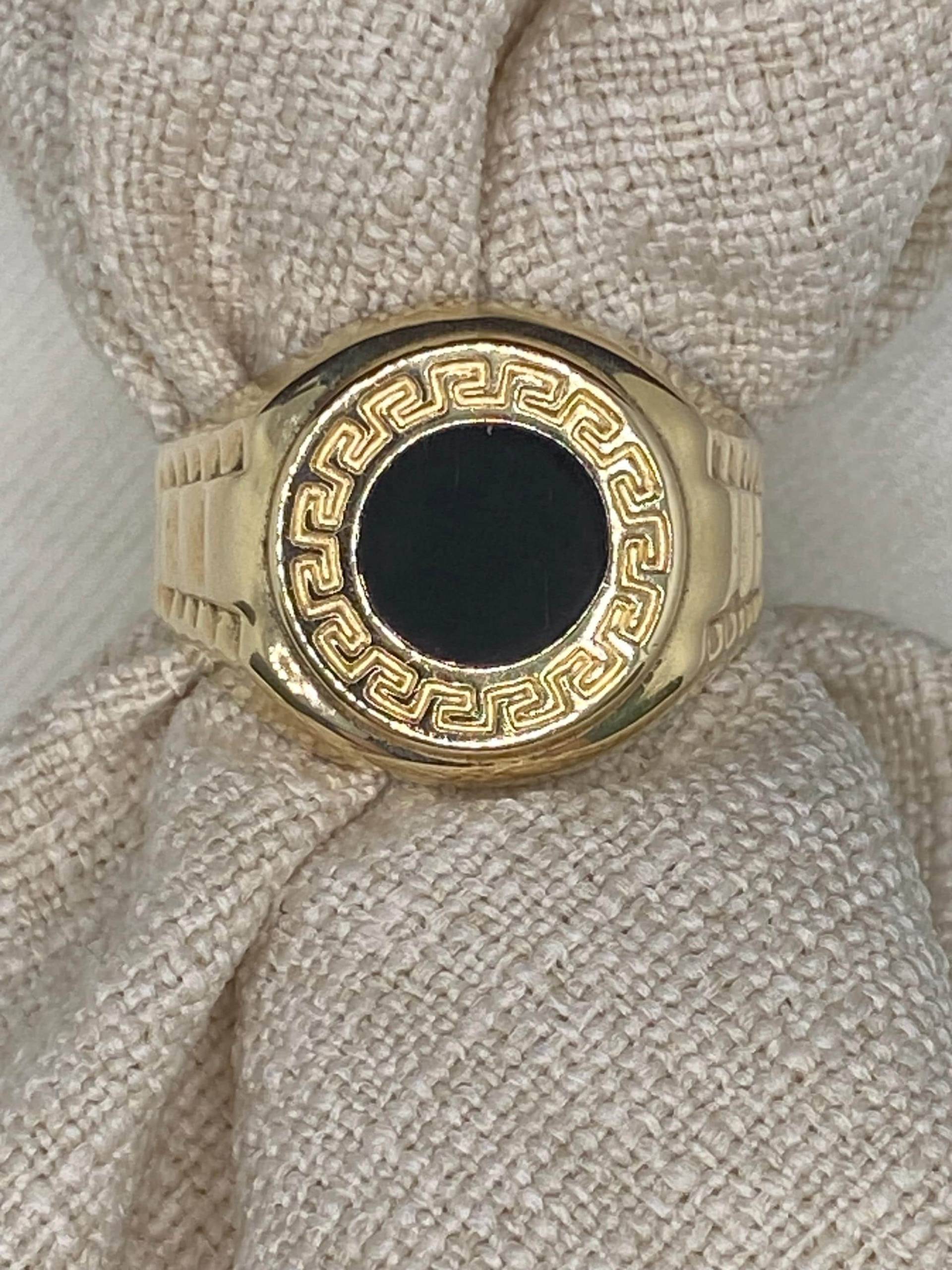 Vintage 585 Yellow Gold Signet Ring With Black Stone - German Men's Size Eu 67/Us 11.75 1980S-2000S Hallmarked Expert Appraisal von Vintagebyjannika