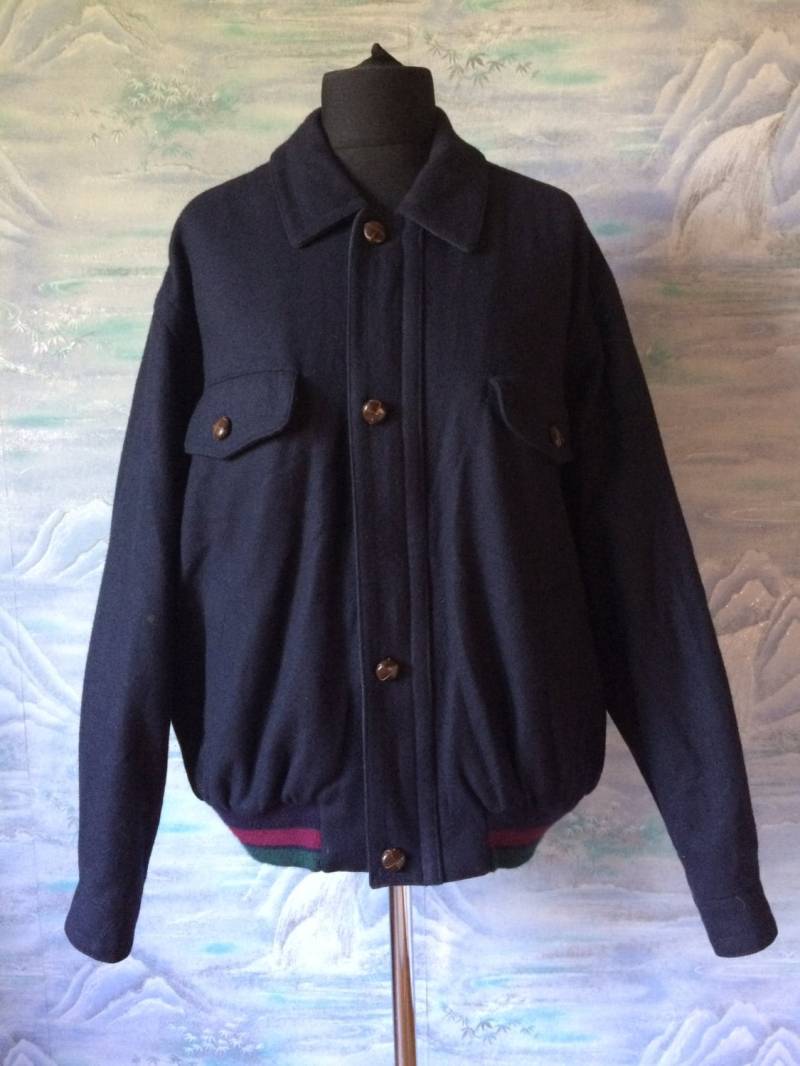 Dunkelblau Herren Wolle Parka Jacke Lange Windbreaker Leichte Hipster Wandern Leder Knöpfe Mittlere Bis Große Größe von VintagefairyStudio