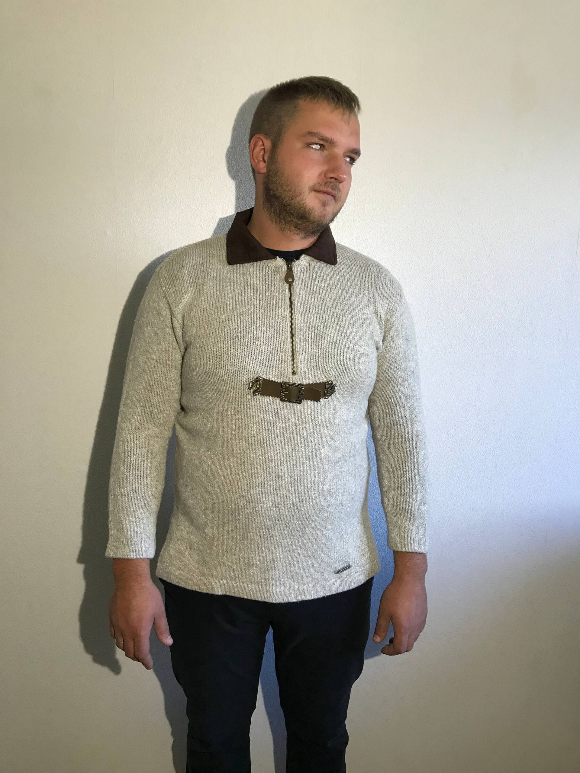 Elfenbein Weiß Tyrol Pullover Wolle Mischung Deutsch Traditionelle Bawarian Half Zip Warm Oversizedaustria Tiroler Oktoberfest Klein von VintagefairyStudio